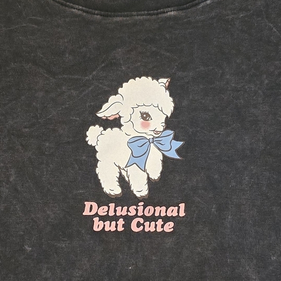 OG Babe Delusional But Cute Black Baby Tee Size L - Picture 1 of 3